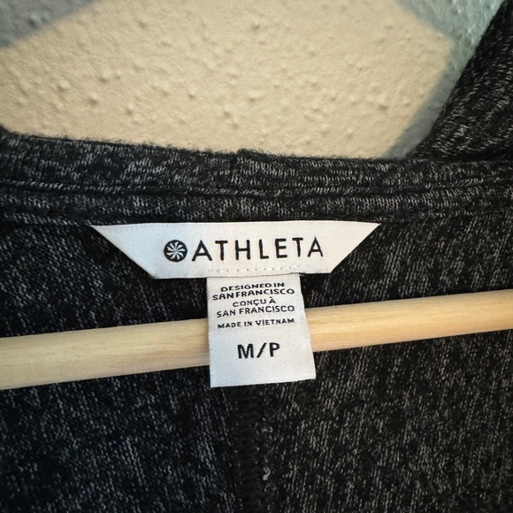 Athleta Harmony Wrap Cardigan Medium Petite Dark Gray Hooded Open Front Duster - Picture 6 of 13